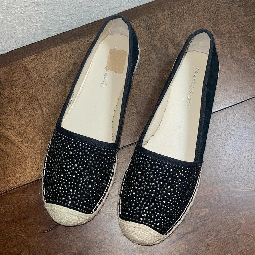 Franco Sarto Black Suede Leather Fabric twilight Espadrilles Sz. 10